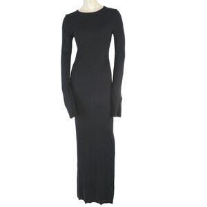 Eterne Dress S Black Long Sleeve Crewneck Maxi Ribbed Cotton Modal Blend Luxury